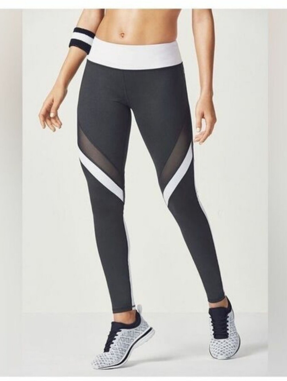 Women's Black & White Mesh-Accent High-Waist Leggings